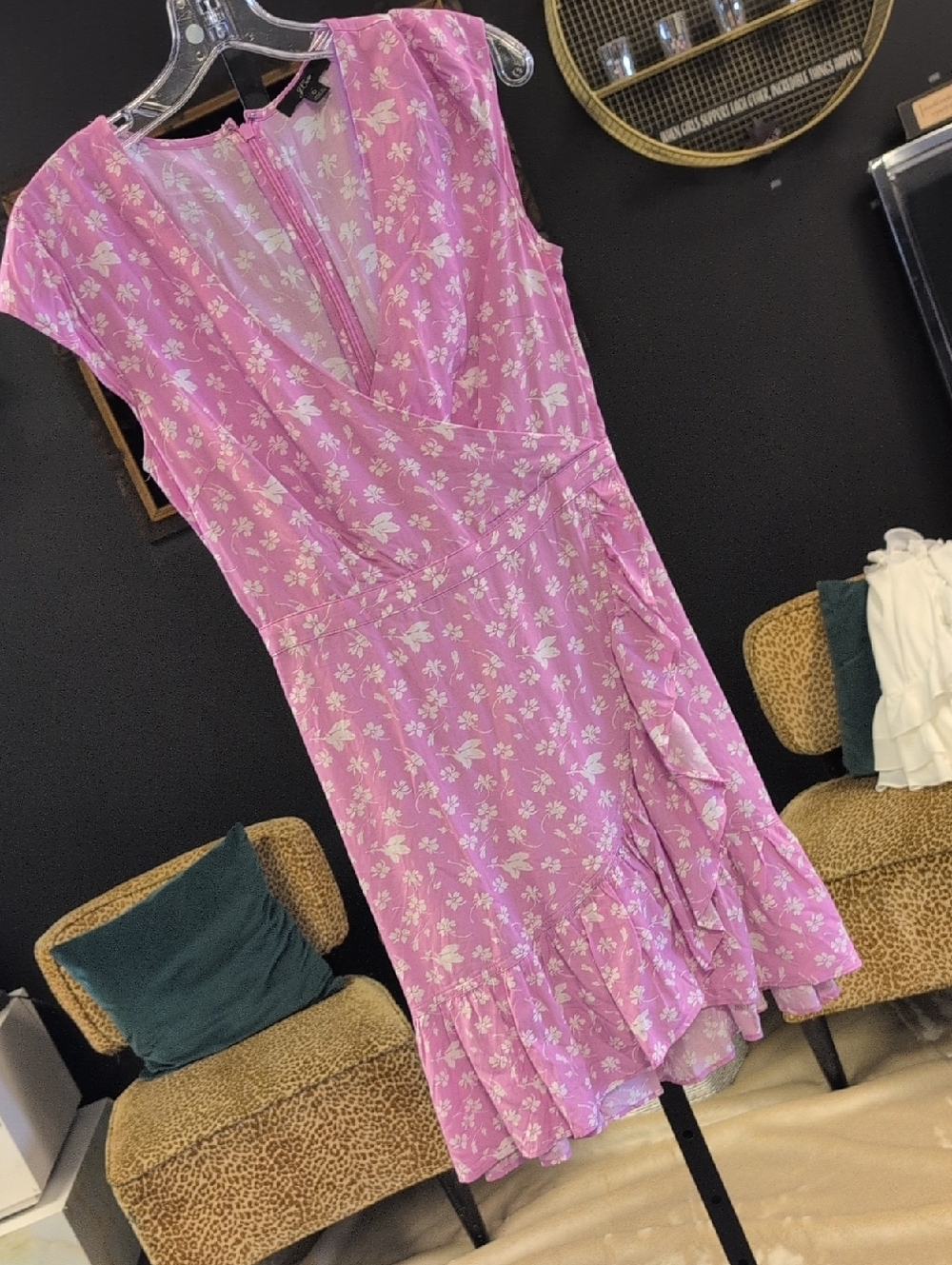 J. Crew Pink Floral Ruffle Midi Dress